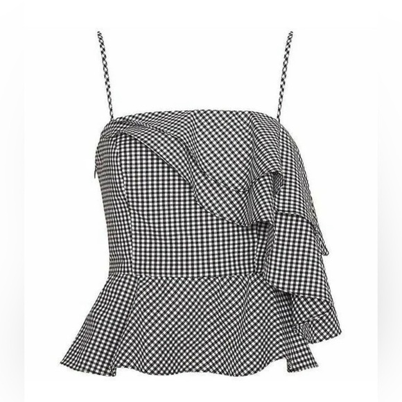 Intermix Thebes Ruffle Black White Gingham Adjustable Spaghetti Strap Top Sz M - Picture 1 of 15